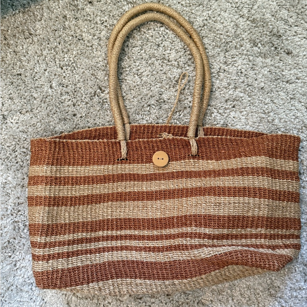 Vintage striped brown and tan woven bag